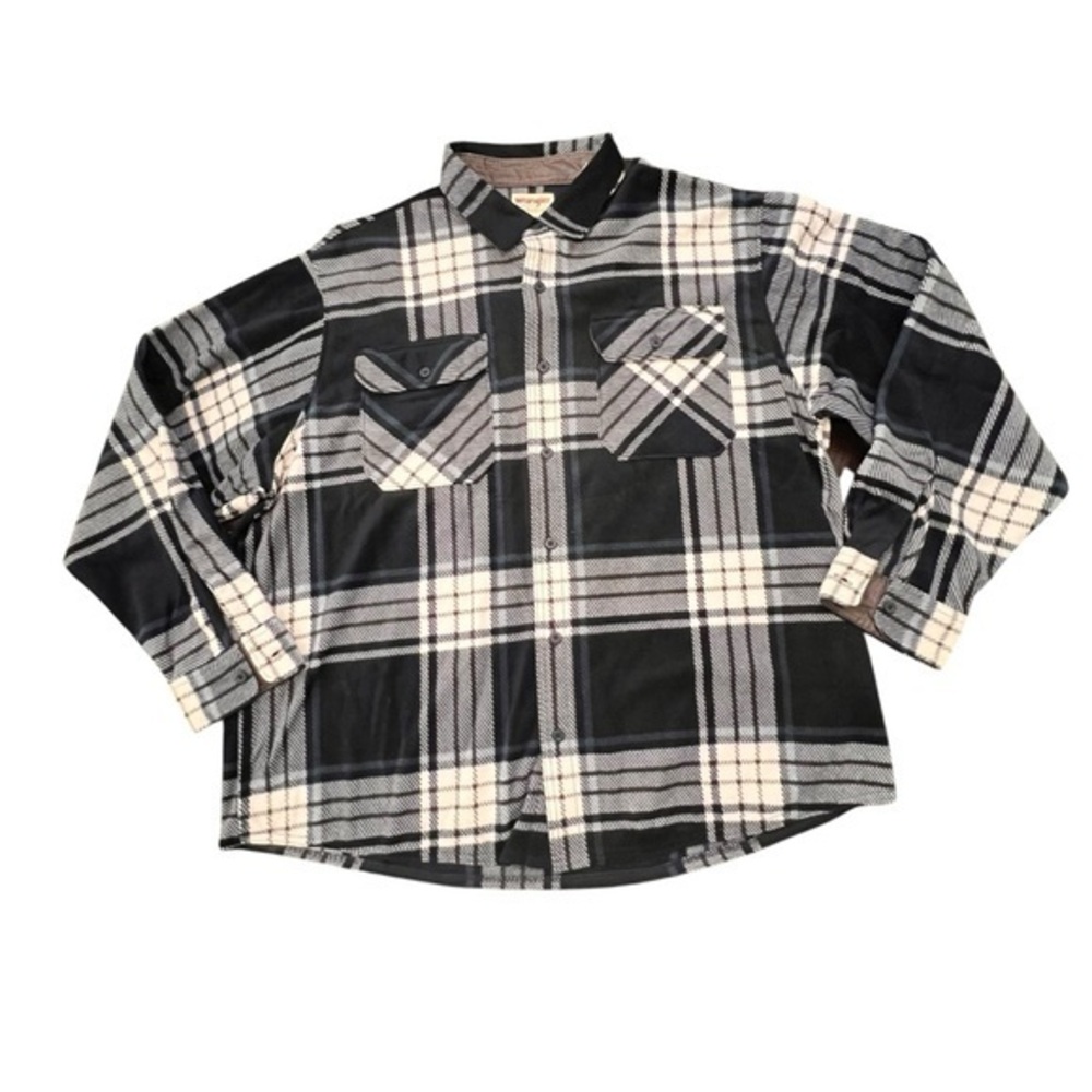 Wrangler Authentics Fleece Lightweight Blue White Plaid Flannel Shirt Jacket 2XL